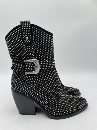 Mix No. 6 Women's Brently Western Boot Black Studded Suede Size 7M Mix No. 6