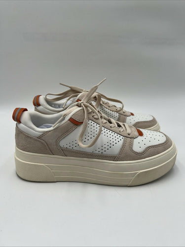 Le Tigre MIDTOWN White/Taupe Leather Low Top Lace Up Platform Sneakers, Size 7M Le Tigre