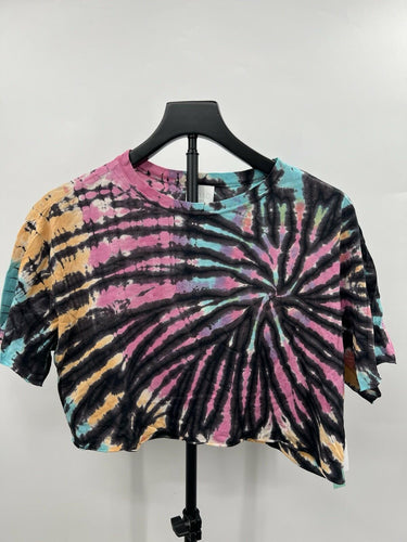 Abound Crop Top Tie Dye Spiral Pink Black Teal Yellow Cropped Tee M Abound