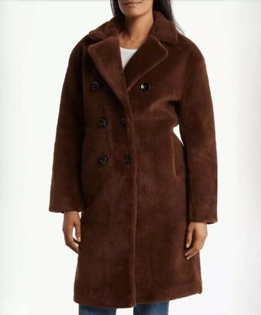 NWT REBECCA MINKOFF Women’s Double Breasted Wool Blend Coat, Brown Size L Rebecca Minkoff