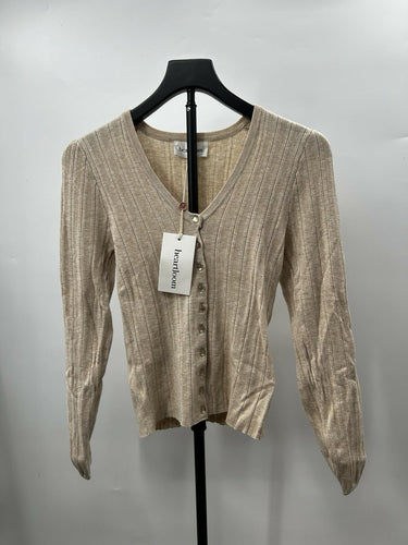 Heartloom ribbed knit Woman’s Tan Neck Tee Button Packed Size S Heartloom