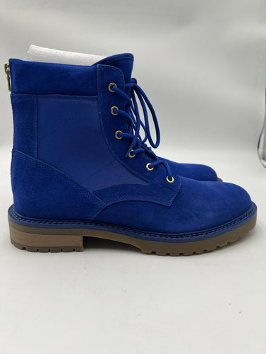 SAINT Mens Blue Suede Canvas Lace Up Combat Boots Gum Sole Work Boots 11 &Work