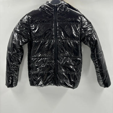 NWT Tahari Girl Full Zip Hooded Glossy Puffer Jacket, Black Size 10 Tahari