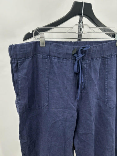 Caslon Womans blue linen-blend pull-on jogger pants Elastic Drawstring Size XL