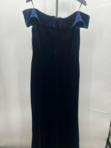 Alex Evenings Velvet Off Shoulder Beaded Gown Formal Navy Blue Maxi SIZE 12 Alex Evenings