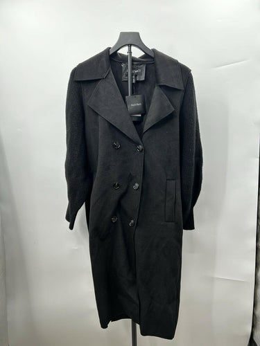 Ellen Tracy black Womans double-breasted coat distinctive ribbed-knit sleeves S Ellen Tracy