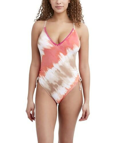 BCBGeneration Women's One Piece Swimsuit with Adjustable Straps, Coral, Large BCBG