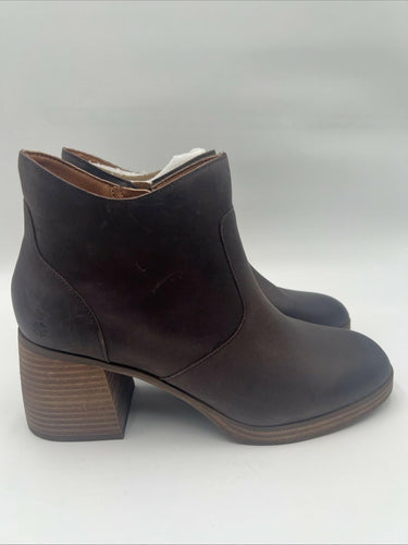 Lucky Brand QUINLEE Brown Leather Round Toe Block Heel Side Zip Boots, Size 12M Lucky Brand