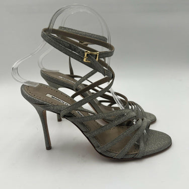 Manolo Blahnik Glitter Strappy Open Toe Ankle Strap High Heels Sandals 36.5 Manolo Blahnik