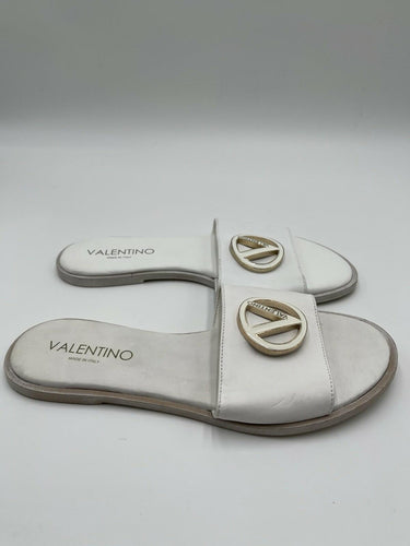 Valentino by Mario Valentino Bugola White Leather Slide Sandals Size 39 Valentino by Mario Valentino