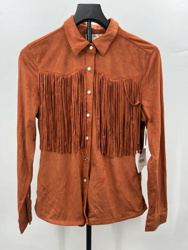 NWD Shyanne Life Rust Faux Suede Fringe Western Shirt Snap Button Cowgirl S Shyanne