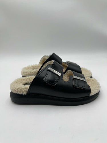 Alexander McQueen Black Leather Shearling Lined Sandals Size 39D Alexander McQueen