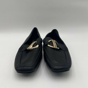Dkny Fern Loafers Gold Buckles Square Toes Black Size 8B/38.5