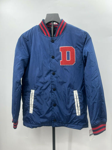 DKNY Boys Navy Blue Varsity Bomber Jacket Red D Patch Sherpa Lined NWT M 10-12 DKNY