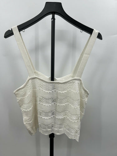 Abound Tank Top Ivory Pointelle Knit Sweater Cropped Cami Scallop 1X Pointelle