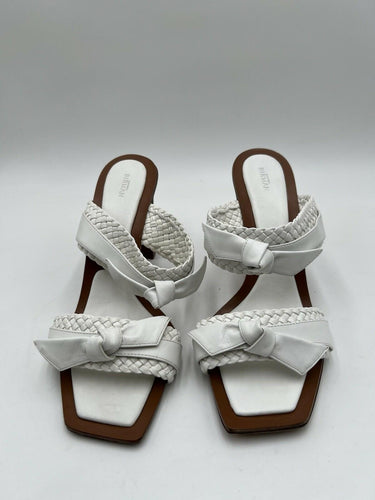 Women’s Alexandre Birman Clarita Woven Block White Leather Heel Sandals Size 40