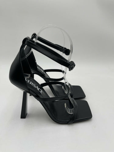 Women’s Versace Safety Pin heeled sandals Black Leather Size 35.5 Versace