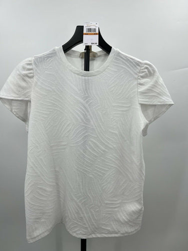 Michael Michael Kors Top White Textured Jacquard Tulip Sleeve Blouse P/S Michael Kors