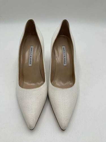 Women’s Manolo Blahnik BB 90 linen pumps in white Size 37.5 Manolo Blahnik