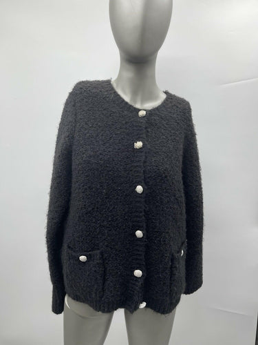 NWT Woman’s Tahari Knit Button Up Sweater Long Sleeve Color Black/White Size M Tahari