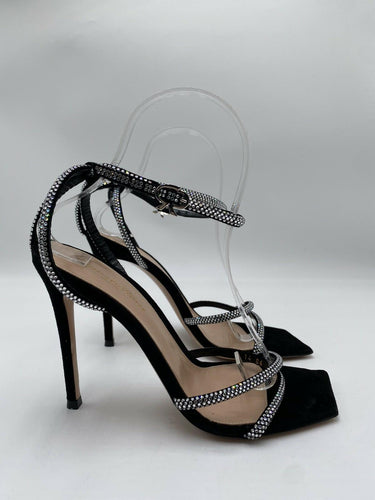 Women’s Gianvito Rossi crystal-embellished sandals Heels Black Suede Size 38 GIANVITO ROSSI