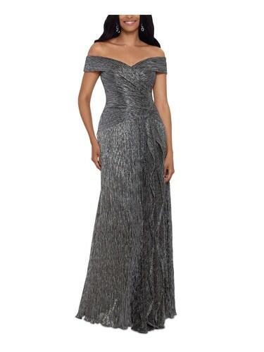 Xscape Womens Metallic Ruffled Evening Dress Black 6 Xscape