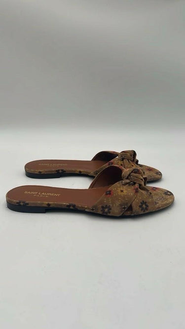Women’s Saint Laurent Paris Bianca Knotted Slides in brown floral suede Size 39 Saint Laurent