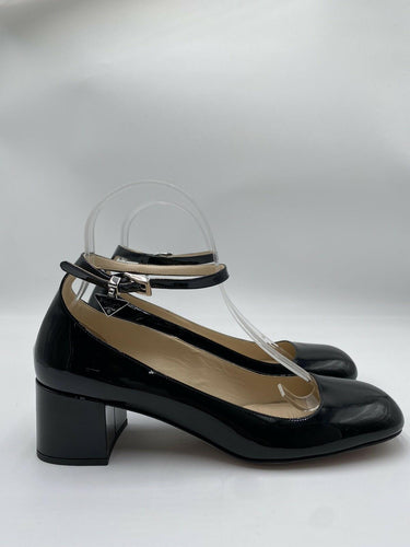 Women’s Prada Enameled Metal Triangle Black Patent Leather Pumps Size 37 PRADA