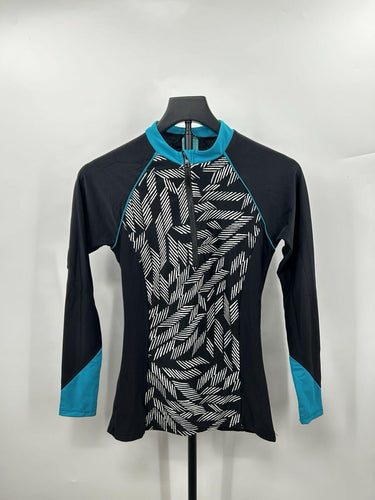 Coastal Blue Women's Rash Guard geometric print Front Zipper Size S Coastal