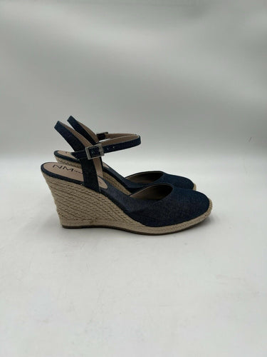 Neiman Marcus SLY Espadrille Denim Wedge Heel Slingback Womens SIZE 8 B Neiman Marcus