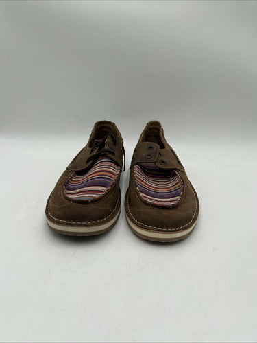Shyanne Brown Leather/Multicolor Stripe Moc Toe Lace Up Casual Shoes Women Sz 10