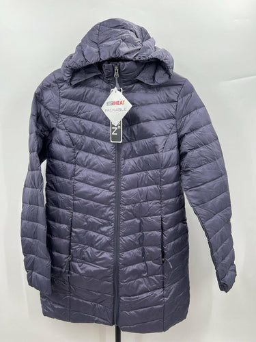 32 Degrees Heat Jacket Womens Purple Gray Packable Hooded Long Puffer Coat XS 32 Degrees