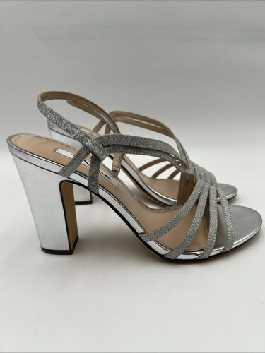 Women’s Nina New York Shaya Silver Glitter Block Heel Pumps Size 9M Nina