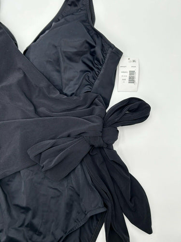 MagicSuit Woman’s sleek black wrap-front one-piece swimsuit tie knot Size 12 Magicsuit