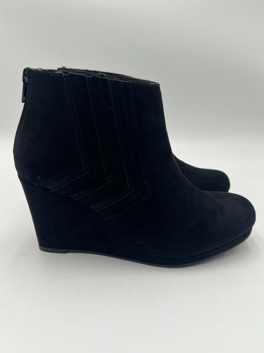 Sugar Juliette Black Micro Wedge Ankle Booties Back Zip Womens 6 Sugar
