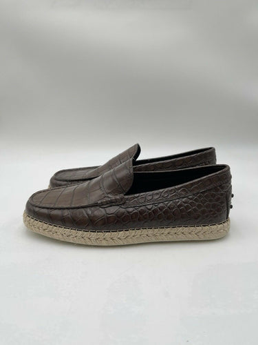 Men’s Tod'sbrowb crocodile-embossed leather espadrille loafers Size 7.5 UK
