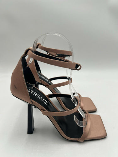 Women's Versace satin heeled sandals Pink high sculpted heel Size 37 Versace