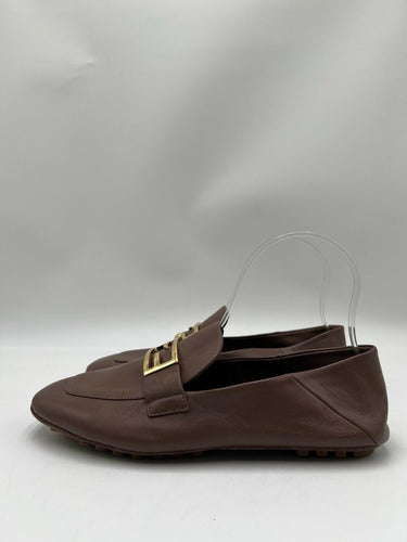 Fendi Baguette Brown leather loafers gold-toned FF logo Size 36.5