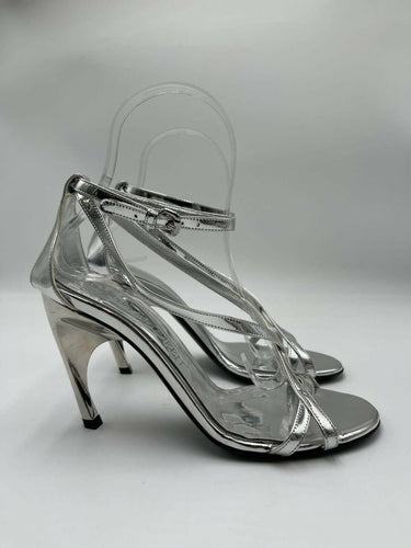 Alexander McQueen Armadillo mirror-effect faux leather sandals silver Size 36.5 Alexander