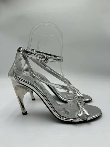Alexander McQueen Armadillo mirror-effect faux leather sandals silver Size 36.5 Alexander