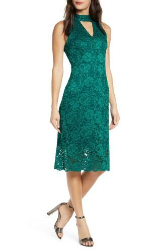 SAM EDELMAN Womens Teal Lace Floral Knee Length Sheath Evening Dress Size 8 Sam Edelman