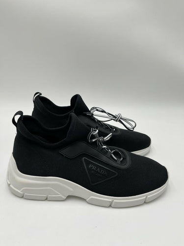 Women’s Prada Knit Lace Up Black Trainer Sneakers Shoes Black White Size 38.5 PRADA
