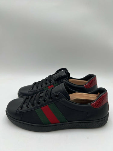 Men’s Gucci Ace black leather sneakers web stripe red snake Size 7UK