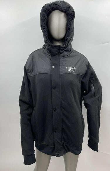 NWD Reebok men's softshell hooded Zip & Snap Button jacket in black Size L Reebok