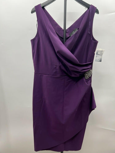 Alex Evenings Summer Plum Purple Draped Sheath Dress Beaded Cocktail 16 Alex Evenings