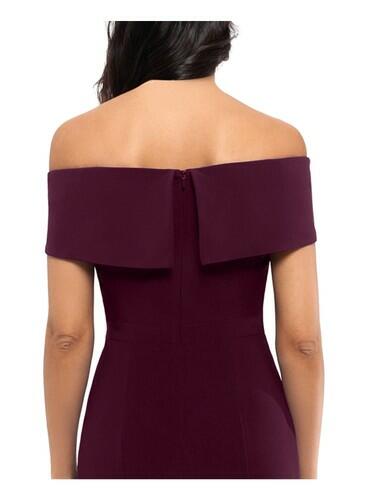 Xscape Long Over-The-Shoulder Dress Wine 8 Xscape
