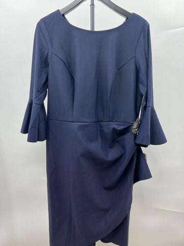 Alex Evenings Navy Bell Sleeve Draped Dress Beaded Formal Mother Bride 14 Alex Evenings
