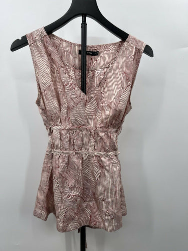 The Limited Blouse Womens Sleeveless Top Red White Geometric Tie Back Peplum M The Limited