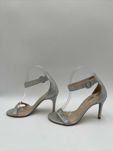 L'agence Vivienne Crystal Embellished Heel Sandals Silver Size 38.5