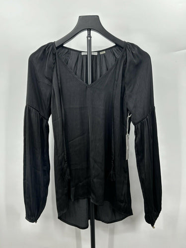 Tart Collections Black Satin Womans Blouse Long Sleeve Tassels Size XS Tart Collections